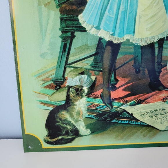 Vintage Dingman Soap Advertising Tin Sign Laundry Room Home Decor Cat Bath - Picture 6 of 10